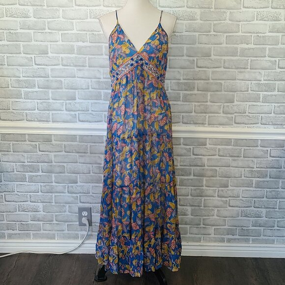 Anthropologie Verb Pallavi Singhee Vineyard Tiered Maxi Dress 10 Boho Beach - Picture 1 of 10